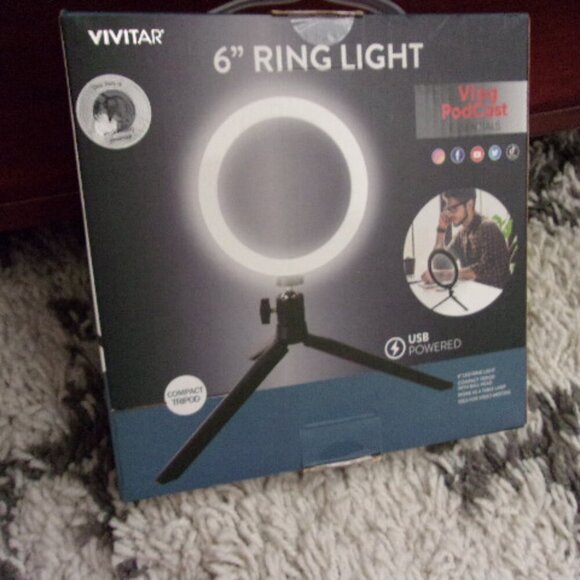 Vivitar 6" Ring Light Vlog Podcast essentials usb powered New - Picture 2 of 2